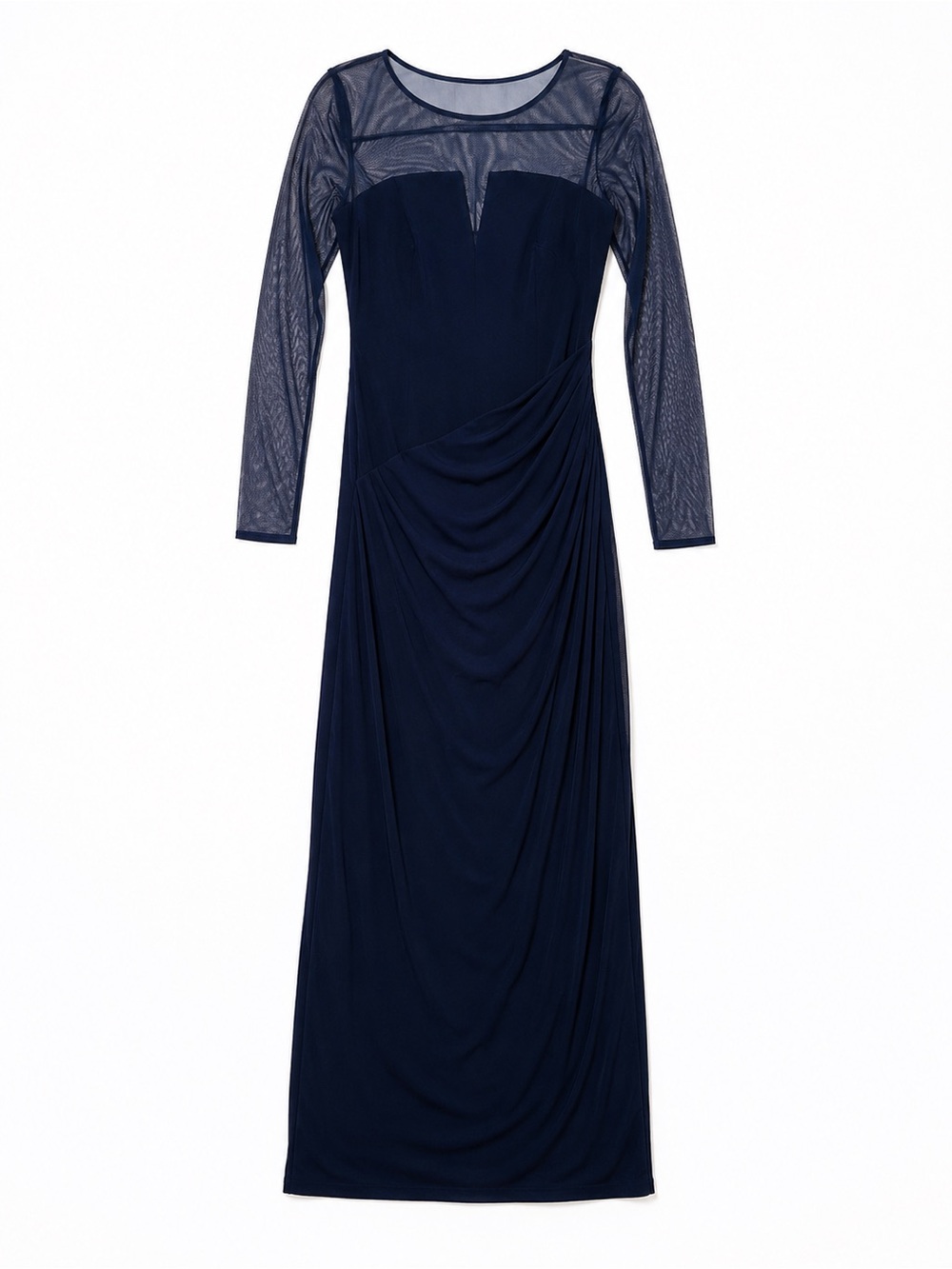 Ralph Lauren Alex Floor Length Illusion Ruched Navy Blue Dress 4 - Picture 2 of 5